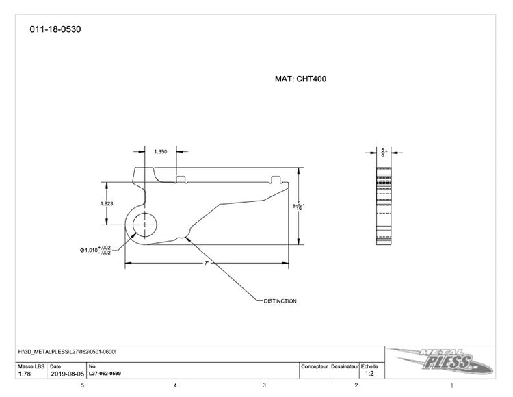 Metal Pless Part# 011-18-0530: Cutting Edge Holder Tab