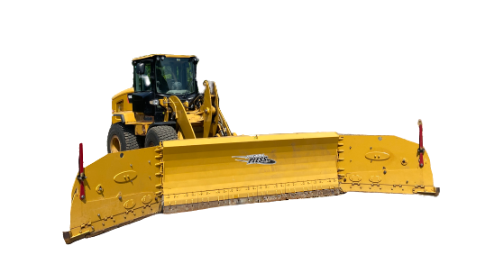 Metal Pless MaxxPro hydraulic wing plow mounted on a Cat 924 loader