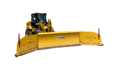 Metal Pless MaxxPro hydraulic wing plow mounted on a Cat 924 loader